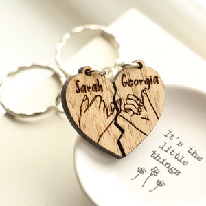 Personalised Pinky Promise Keyrings For Best Friend, Cute Friendship Keyring, Heart Pieces, Wooden Besties Keychain, Meaningful Bestie Gift image 7