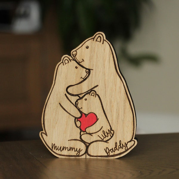 Personalized Wooden Bear Family Puzzle, Family Keepsake Gift Idea, Gift For New Family Home,First Time Parents Present, Custom Name Ornament