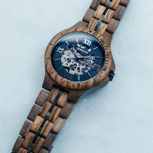 Fathers Day Gift For Him Mechanical Wooden Watch 5 Year Anniversary Present For Him/Husband, Unique Boyfriend Gift For Christmas Xmas image 4