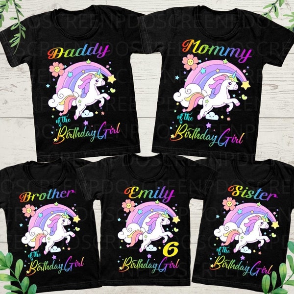 PNG Unicorn T-shirt Birthday Girl,Png Digital File, Unicorn Girl Birthday, Mom, Dad Birthday Girl ,Personalized, Sublimation, Iron Transfer