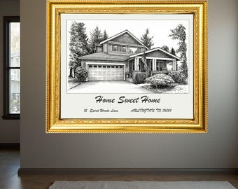 Custom Pencil House Portrait | Hand-Drawn Home Sketch, Canvas or Poster