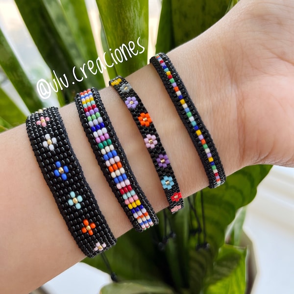 Miyuki Seed Bead Bracelet, Huichol Handwoven Bohemian Jewelry