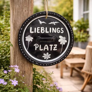 Bemalter Topfdeckel - Lieblingsplatz - dekoriert - Gartendeko - Geschenk - Dekoration - Wohndeko - Emaille - Vintage - Shabby chic - Deko