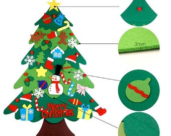 Felt Christmas Tree For Kids. Felt Toddler Christmas Tree With LED String Lights. Toddler Christmas Gift. DIY Christmas Tree Felt Ornaments
