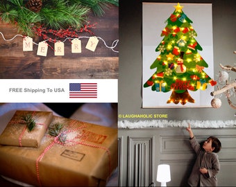 Felt Christmas Tree For Kids With Lights. Toddlers Christmas Gift. DIY Xmas Gifts. Felt Ornaments Christmas Decorations FREE Shipping To USA