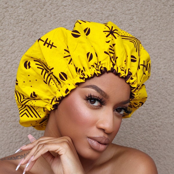 Ankara / silk reversible bonnet, African print bonnet, silk bonnet, wax print bonnet,