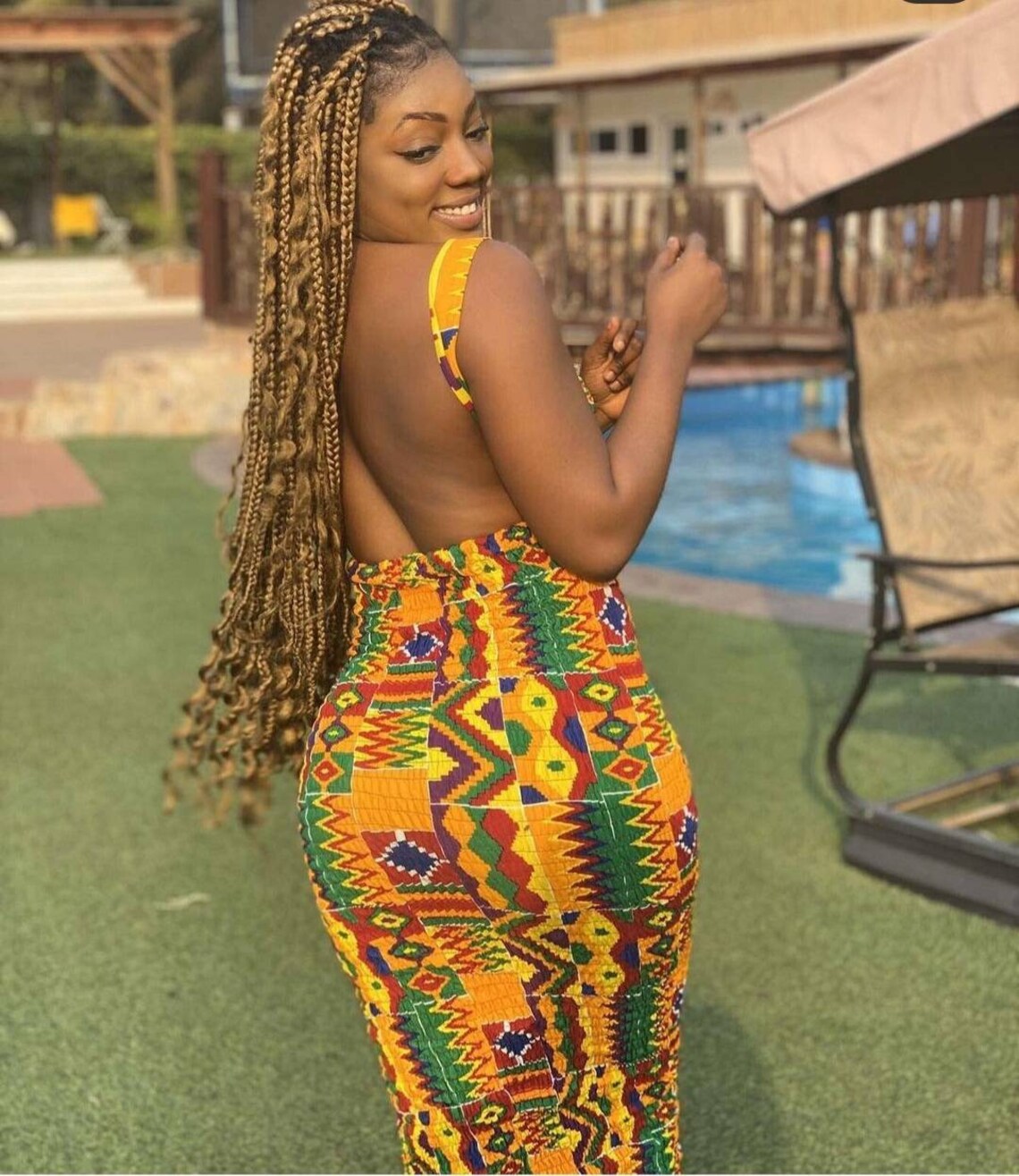 Ankara Elastic Midi Bodycon Dress