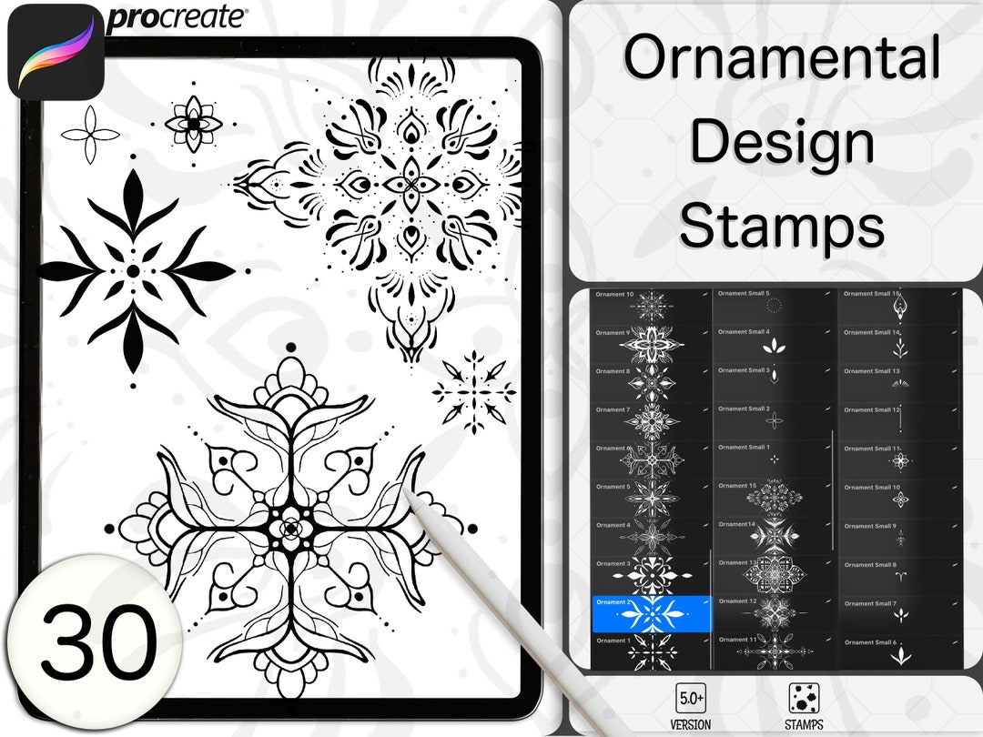 30 Tattoo Design Stamps, Tattoo Brush, Ornamental Art, Procreate Stamps ...