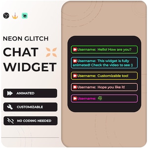 Neon Glitch - Chat Widget | Cyberpunk  | Customizable | | Stream Widget  | Chat box | Twitch