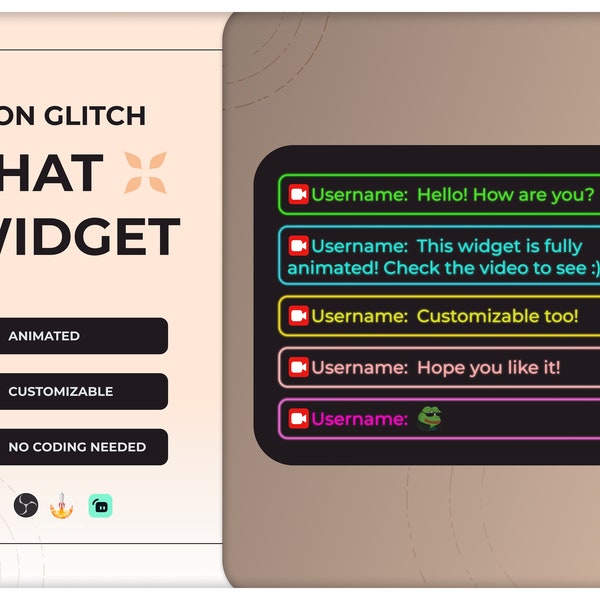 Neon Glitch - Chat Widget | Cyberpunk  | Customizable | | Stream Widget  | Chat box | Twitch