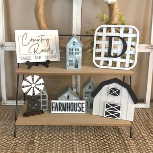 Black and WhiteFarmhouse Tiered Tray Decor, Family Tiered Tray Decor, Home Tiered Tray Decor, Rustic Tiered Tray Decor, Miniature Tray Decor