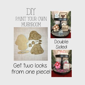 Mushroom Tiered Tray DIY Paint Yourself Wood Kit, Mushroom Shelf Sitter