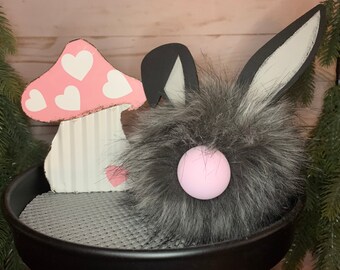 Fluffy gnome bunnies, tiered tray Easter decor, Bunny gnome shelf sitter, Easter decor, DIY gnome bunny kit