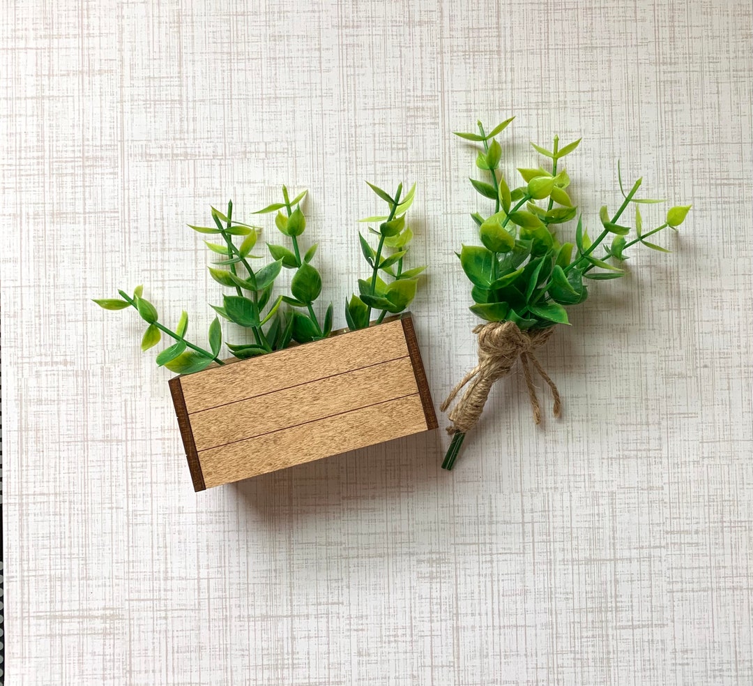 Mini Flower Box Floral Arrangement for Tiered Tray Decorations, Boxwood