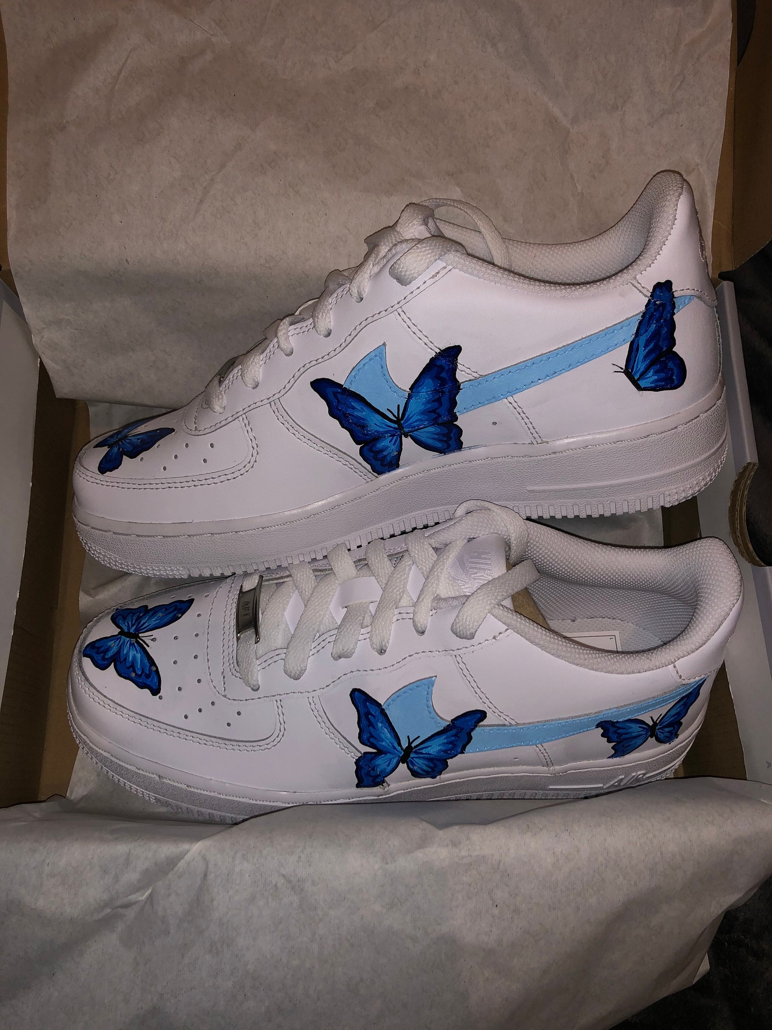 white air force ones with butterflies