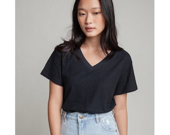 Orejas Women's Hemp Organic Cotton V-Neck Tee - Multiple Colors | Short-sleeve T-shirt, Minimal T-shirt, Breezy Summer T-shirt