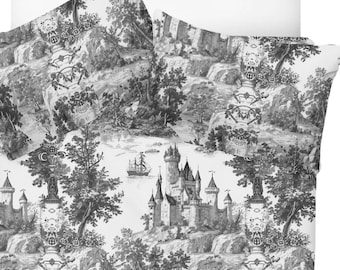 Castle Toile Duvet Cover Set, French Country Bedding Vintage Style, Soft Polyester, Black and White