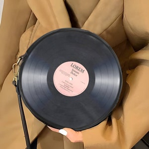 Vinyl Record Handbag Crossbody Round Bag Vegan Leather Purse Small, 7" Single 45 RPM