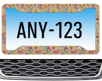 Roze wilde bloemen kentekenplaatlijst schattig, bloemen autoplaatframes voor vrouwen, Cottagecore Aesthetic Car DecorGift, imitatieborduurpatroon