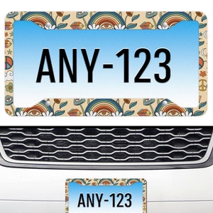 Rainbow Peace License Plate Frame Boho Hippie Car Decor