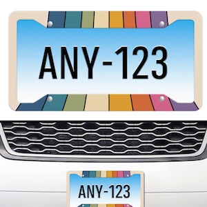 Retro Rainbow Stripes License Plate Frame Cute, Colorful License Plate Frames for Women, Fun Car Plate Frame, Aesthetic Car Decor, Car Gift