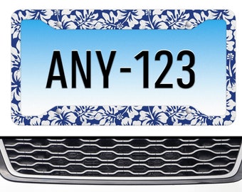 Hibiscus Flower License Plate Frame Blue, Aloha Number Plate Frames Floral Car Decor Accessories