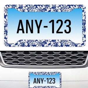 Hibiscus Flower License Plate Frame: Blue Floral Car Decor