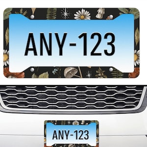 Cottagecore Mushroom License Plate Frame Black, Witchy Daisy License Plate Frames for Women, Boho License Plate Frame, Aesthetic Car Decor