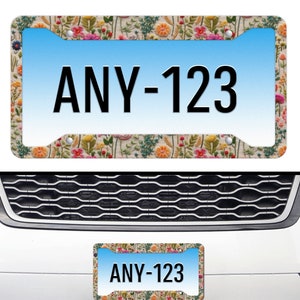 Rainbow Flower Meadow License Plate Frame Cottagecore Car Decor