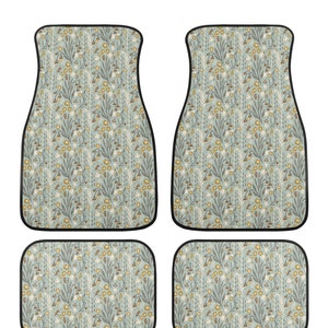 Sage Green Floral Car Mats, Flower Car Floor Mats, Car Floor Mats for Women, Green Car Mats Boho, Aesthetic Car Decor, Cute Car Accessories