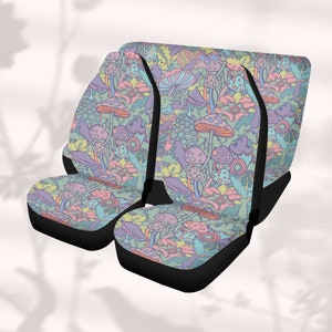 Pastel Mushroom Car Seat Cover for Vehicle Full Set, Seat Covers for Car for Women, Car Cover for Seats, Aesthetic Interior Car Decor Gift