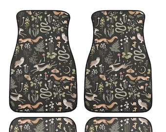 Alfombrillas de coche Bosque Encantado, Alfombrillas de coche estilo Cottagecore para mujer, Alfombrillas negras estilo bruja, Decoración estética para coche, Accesorios de coche adorables, Regalo para coche