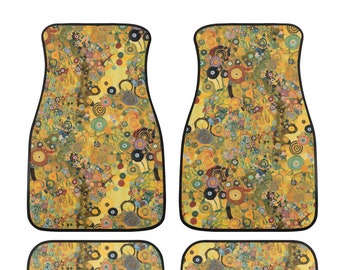 Klimt Floral Car Mat, Klimt Inspired Flower Car Floor Mat Yellow, Yellow Car Floor Mats, Artistic Car Mats, Aesthetic Car Decor Gift