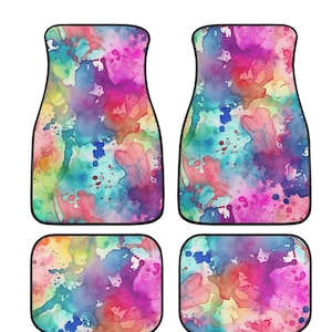 Rainbow Splashes Car Mats, Colorful Car Floor Mats, Fun Car Floor Mats for Women, Watercolor Aesthetic Car Decor, Car Gift for Her