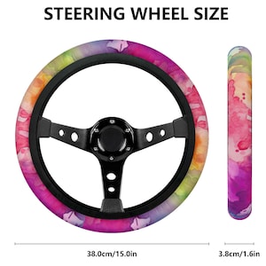 Rainbow Splashes Steer Wheel Cover, Colorful Car Wheel Cover for Women, Boho Steering Wheel Cover Cute, Watercolor Aesthetic Car Decor Gift