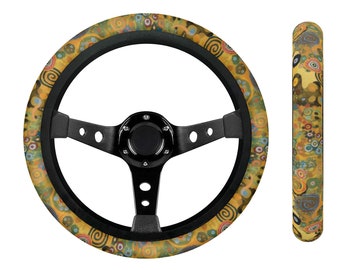 Klimt Floral Steer Wheel Cover, Klimt Inspired Yellow Flower Car Wheel Cover for Women, Steering Wheel Cover Cute, Aesthetic Car Decor Gift