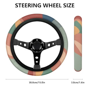 Boho Mountain Steering Wheel Cover, Sun & Landscape Art Car Accessories, Decor for Vehicle