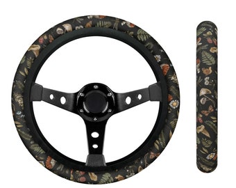 Cottagecore Mushroom Steering Wheel Cover for Women, Witchy Car Steering Wheel Cover Cute, Black Car Wheel Cover Boho, Amanita Mushroom