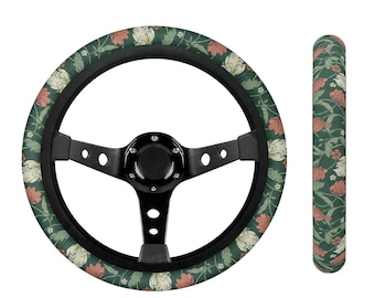 William Morris Inspired Steering Wheel Cover for Women, Flower Car Steering Wheel Cover Cute, Green Car Wheel Cover, Car Decor, Gift for Her