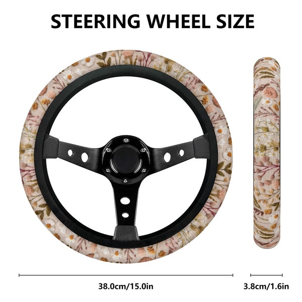 Wildflower Meadow Steering Wheel Cover for Women Faux Embroidery, Floral Car Steering Wheel Cover, Car Wheel Cover Boho, Cottagecore Decor