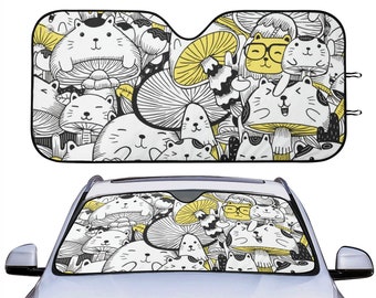 Osłona przeciwsłoneczna do samochodu z motywem anime, osłona na przednią szybę w kształcie grzybka z kotem, kawaii osłona przeciwsłoneczna na przednią szybę, uroczy ochraniacz przeciwsłoneczny, składany akordeon, prezent samochodowy