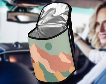 Boho Sun Car Trash Bag, Boho Landscape Car Trash Can with Lid, Waterproof Garbage Bag for Car Leakproof, Nature Aesthetic Car Accessories