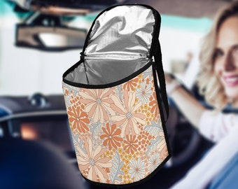 Sac poubelle de voiture fleuri bohème, Poubelle de voiture rose avec couvercle, Sac poubelle étanche pour voiture, Nouvelle décoration de voiture esthétique bohème