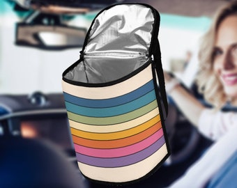 Retro Rainbow Car Trash Bag, Retro Car Trash Can with Lid, Waterproof Garbage Bag for Car Leakproof, Aesthetic Interior Car Decor