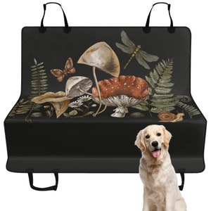 Cottagecore Mushroom Pet Seat Cover for Car, Black Dog Seat Cover for Back Seat, Witchy Bench Seat Cover Vehicle, Boho Dog Hammock, Car Gift