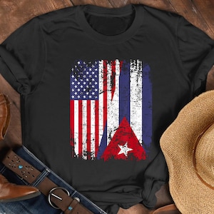 Cuba Shirt, Cuban American TShirt, Cuban Roots Tee, Support Cuba Tee, Freedom For Cuba, US Flag Cuba Flag Tee