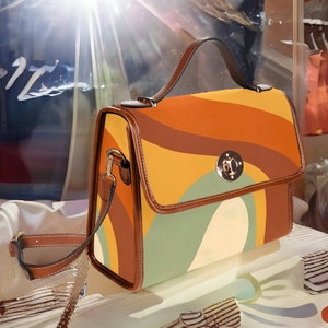 Cartable rétro courbe groovy, sac à main végétalien, sac à main en toile, sac à bandoulière, cuir végétalien, sac à bandoulière, cadeau pour elle