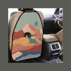 Boho Sun Mountain Kick Mat para proteção do encosto do banco do carro, à prova d'água, armazenamento para pendurar, organizadores de assento para crianças, cães, acessório de viagem, presente