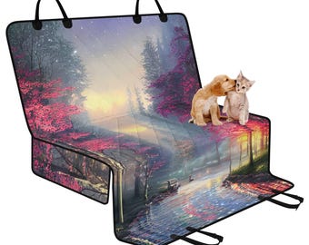 Fantasy Sakura Pet Seat Cover for Car, Anime Dog Car Seat Covers for Vehicles, Magenta Car Accessories Boho, Cute Car Decor