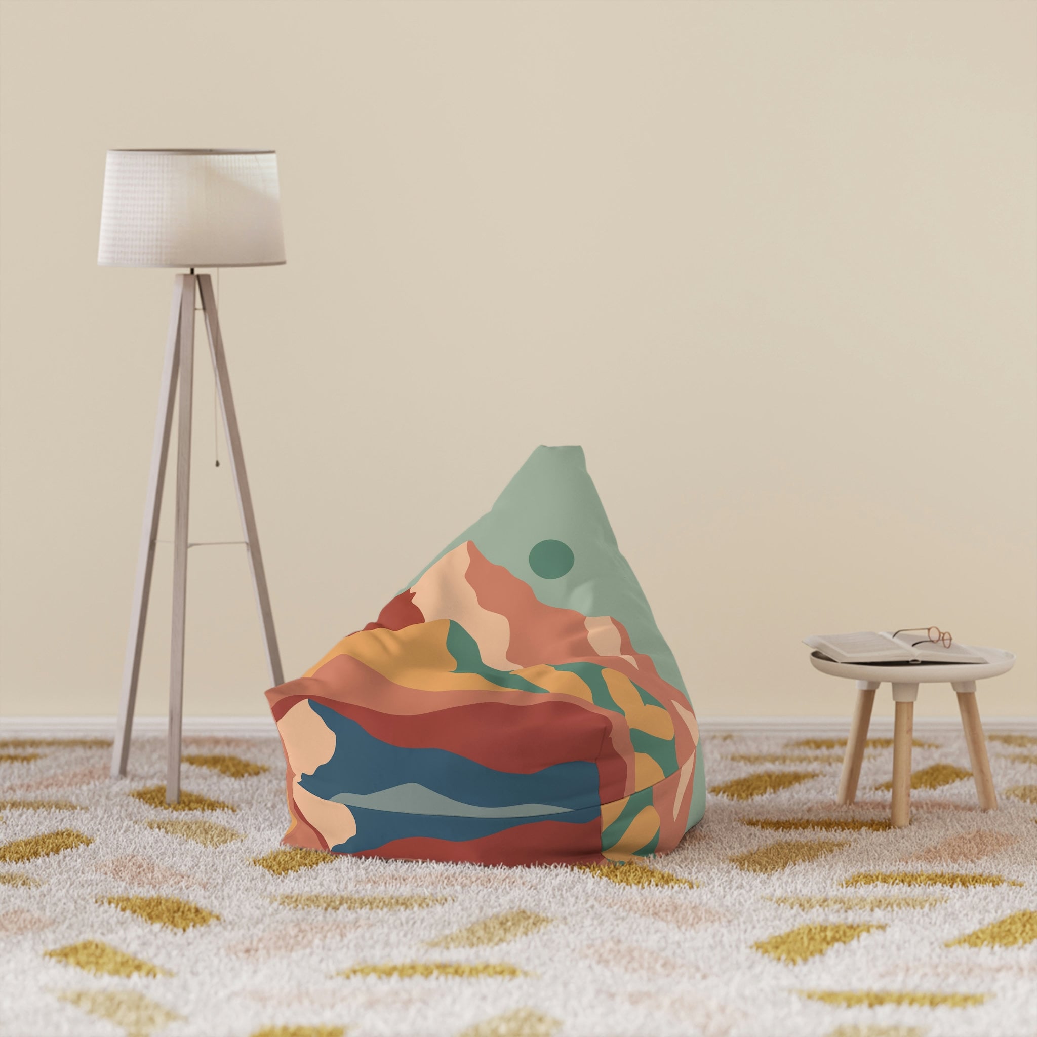 Boho Sun Bean Bag Cover, Mountain Bean Bag Chair Cover, Abstract Nature